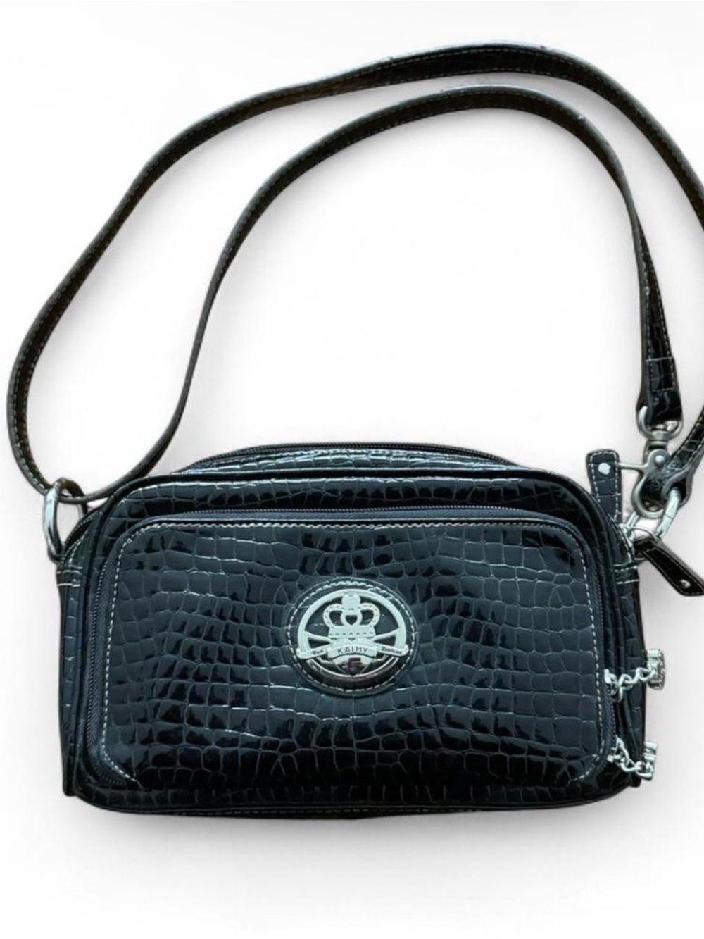 Kathy Van Zeeland Black Croc-Embossed Shoulder Crossbody